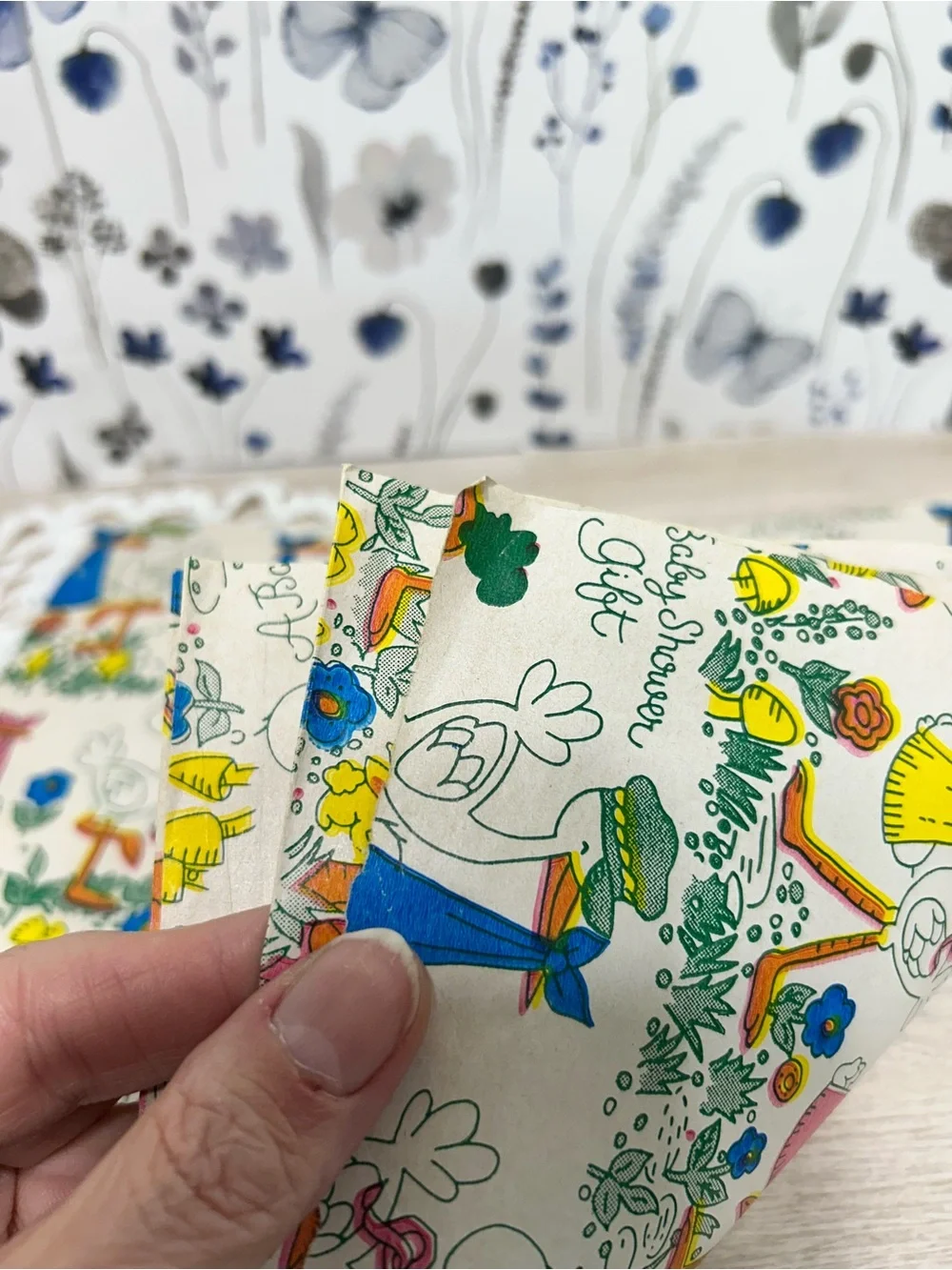Vintage Baby Shower Stork Wrapping Paper Lot